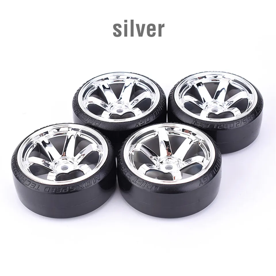plplaaoo Roues de pneus RC Drift 4 pièces pneus en Plastique en Caoutchouc Dur avec hexagone de 12 mm pour Voiture TT01 1/10 RC Noir 63 mm de diamètre