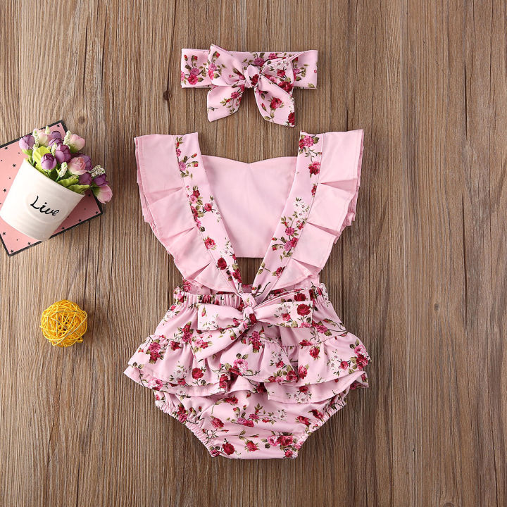 2PCS%20Newborn%20Infant%20Baby%20Girl%20Polka%20Dot%20Romper%20Jumpsuit%20Clothes%20Floral%20Outfit%20-%20Image%204