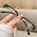 Half Frame Glasses, Men's Retro Glasses, 0 Degree Anti Blue Light Eye Protection, Flat Light Glasses. 