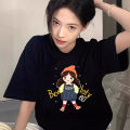 Fun Cartoon Girl Letter Print Short-Sleeve T T-shirt Women's Top Couple Casual Japanese Versatile College Style chic. 