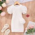2024 Midi Kids Clothes Summer Short Sleeve Baby Girl Bodycon Dress Party Children Wrap Tight Dresses 3 4 5 6 7 8 Years.