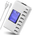 USB Charging Station, 8-Ports 60W/12A Multi Port USB C Hub Charger with LCD Display for Cellphone Tablet Multiple Devices,. 