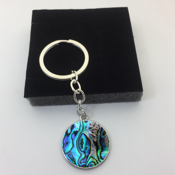 Creative new high quality round glass shell abalone pattern keychain ...