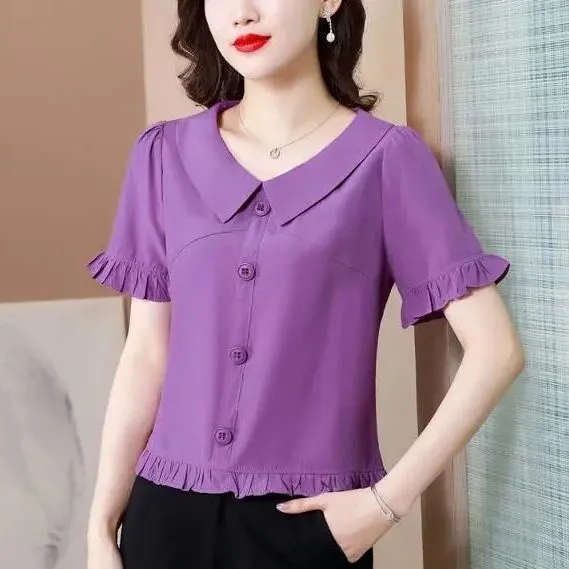 Summer%20New%20Peter%20Pan%20Collar%20Fashion%20Trendy%20Small%20Shirt%20Shirt%20Temperament%20Waist-Controlled%20Short-Sleeved%20Shirt%20Women's%20Chiffon%20Shirt%20Fashion%20-%20Image%202