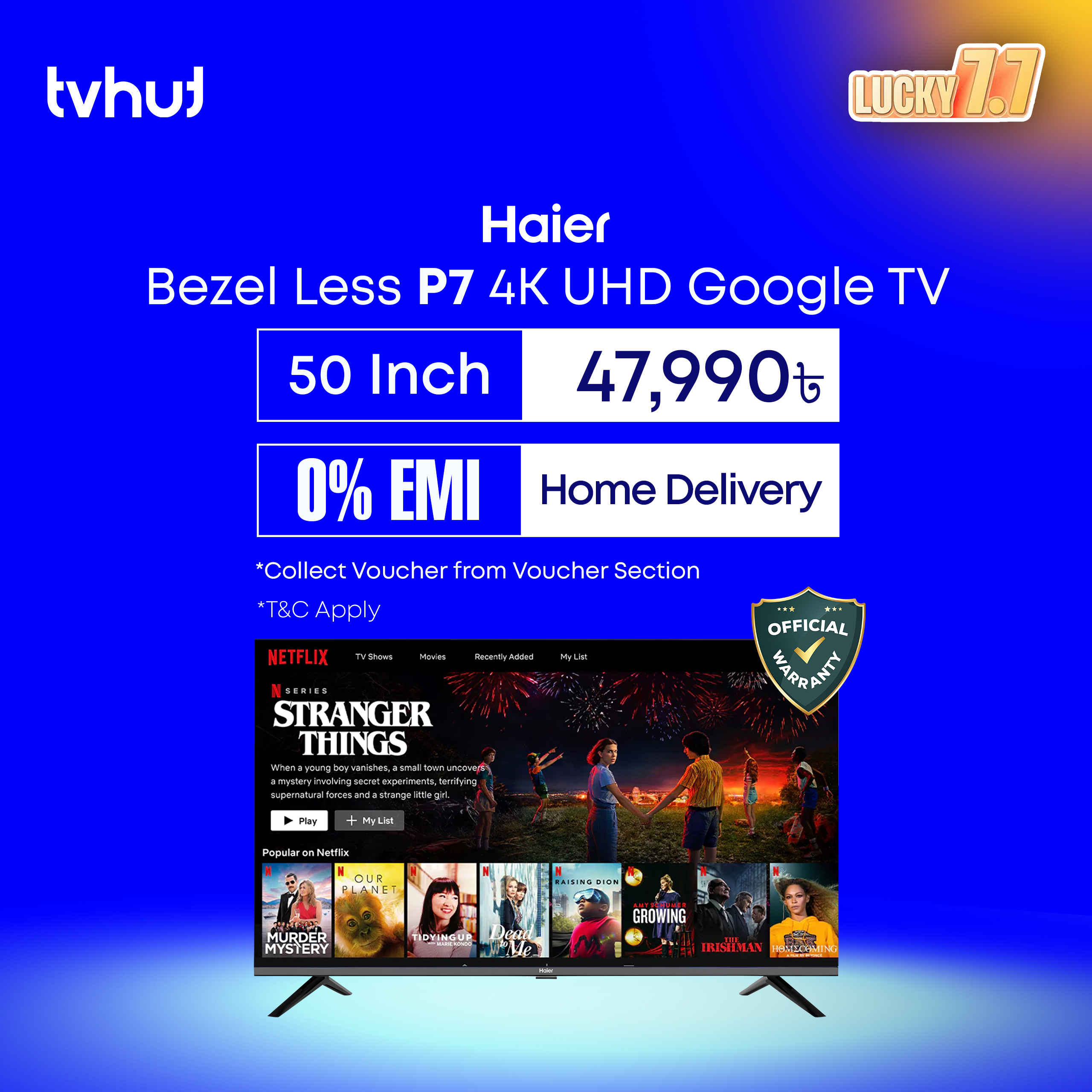 Haier H50P7UX 50 Inch 4K UHD Google TV With Official Warranty