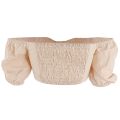 Women off Shoulder Tops Charming Solid Color Short Puff Sleeve Bowknot Slim Fit Summer Crop Tops.