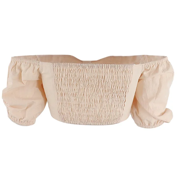 Women%20off%20Shoulder%20Tops%20Charming%20Solid%20Color%20Short%20Puff%20Sleeve%20Bowknot%20Slim%20Fit%20Summer%20Crop%20Tops%20-%20Image%203