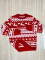 Women's Christmas Sweater Long Sleeve Crew Neck Pullover Red Color Block Knitwear. 