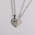Couples Peach Heart Shape Necklaces Splicing Stainless Steel Engraved Love Pendants Necklace for Women Girls Valentine's Day Jewelry Gift Qoddess. 