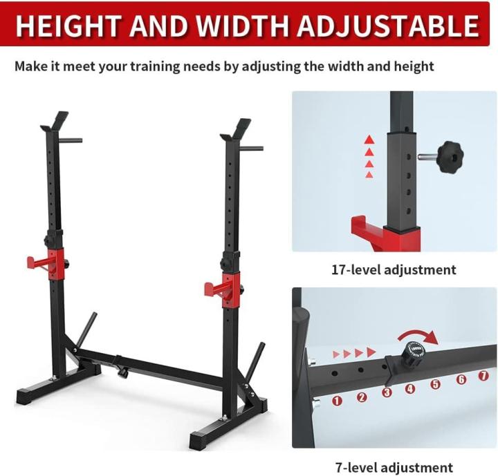 AKYEN%203%20in%201%20Adjustable%20Squat%20Rack%20Stand,%20Barbell%20Rack,%20Dip%20Bar%20Station%20Adjustable%20Bench%20Press%20Rack%20850LBS%20Max%20Load%20Multi-Function%20Weight%20Lifting%20Home%20Gym%20-%20Image%204