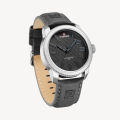 NAVIFORCE NF9202 Gray PU Leather Analog Watch For Men - Silver & Gray.