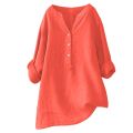 Ladies clothing shirt cotton and linen top pocket.