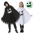 Halloween Kids Cosplay Costume White Black Luminous Ghost Luminous Face Cape Shawl Party Dress-Up Costume Boys Cape Girl Skirt. 