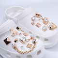 Cute Luxury Shoes Accesories Rhinestone Bling Croc Charms Metal Chain Croc Shoe Decorations Diy Buckle Pearl Shoes Flower New. 
