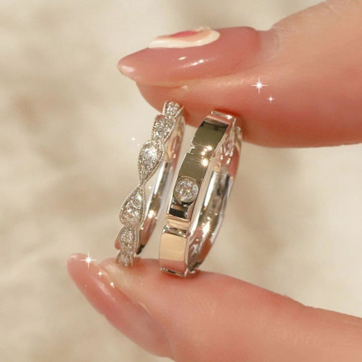 Luxury Zircon Couple Rings For Women Men Love Forever Heart Adjustable Open Ring Wedding Anniversary Jewelry