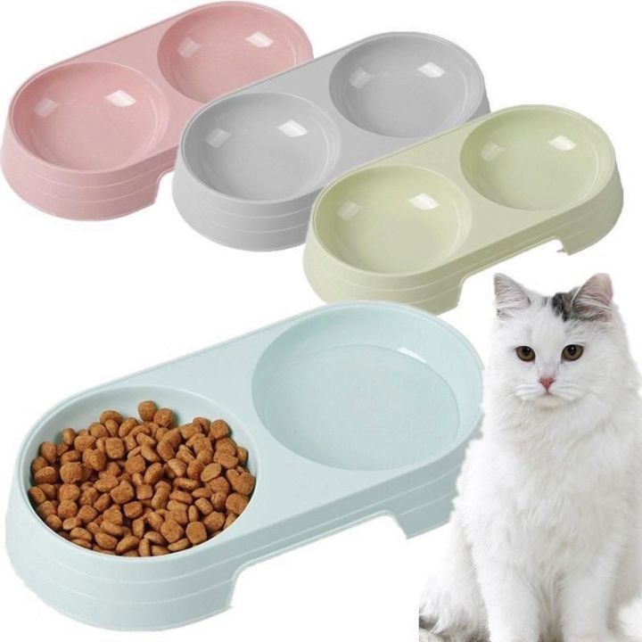 1Pc Cheap Candy Color Plastic Pet Double Bowls Creative Non-Slip Bowl Pet Food Water Feeder Dog Cat Bowl Pet Feeding Supplies