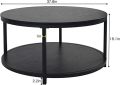 Round Coffee Table, 36 inch Rustic Wooden Surface Top & Sturdy Metal Legs Industrial Sofa Table for Living Room Modern Design Home Furniture with Storage Open Shelf (Black).