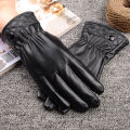 Women's leather gloves autumn and winter outdoor bicycle cold proof fashion black pu warm fleece gloves Korean version.