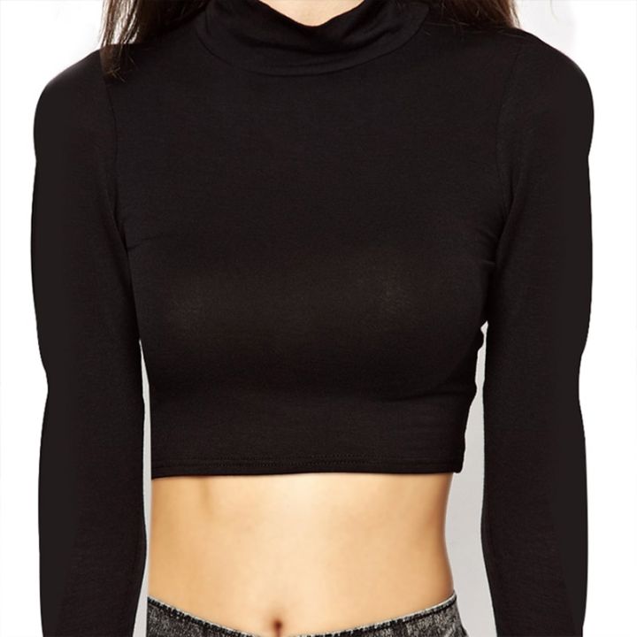 Women%20Slim%20Soft%20Elastic%20Turtleneck%20Solid%20Crop%20Tops%20Girl%20Long%20Sleeve%20Short%20T-Shirts%20Tees%20Female%20Spring%20Autumn%20Short%20Casual%20Tee%20-%20Image%207