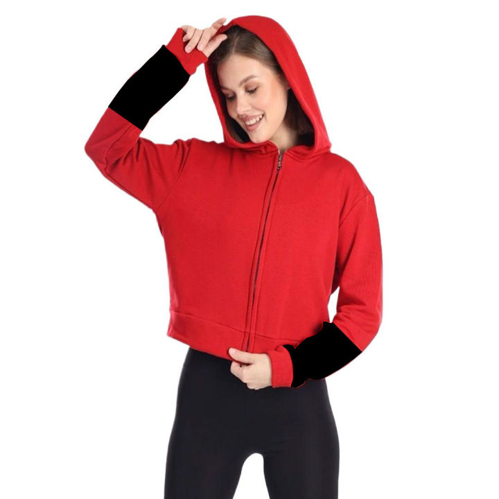 Red zipper hoodie for women | Export quality women hoodies red colour | Low price winter hoodies for ladies