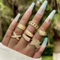 Elegant Gold Metal Exaggerated Geometric Arcs Open Ring Set for Women Accessories.