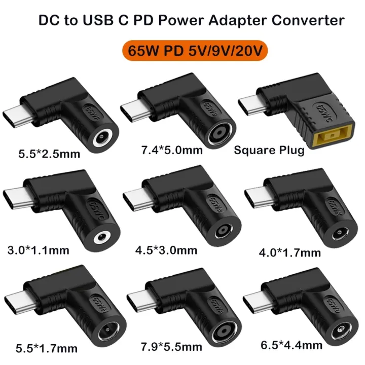 ​DC 5.5X2.5 7.4X5.0 4.5X3.0mm Female Jack to 65W Type C USB C PD Power Connector Adapter for MacBook Xiaomi Redmi OPPO Samsung