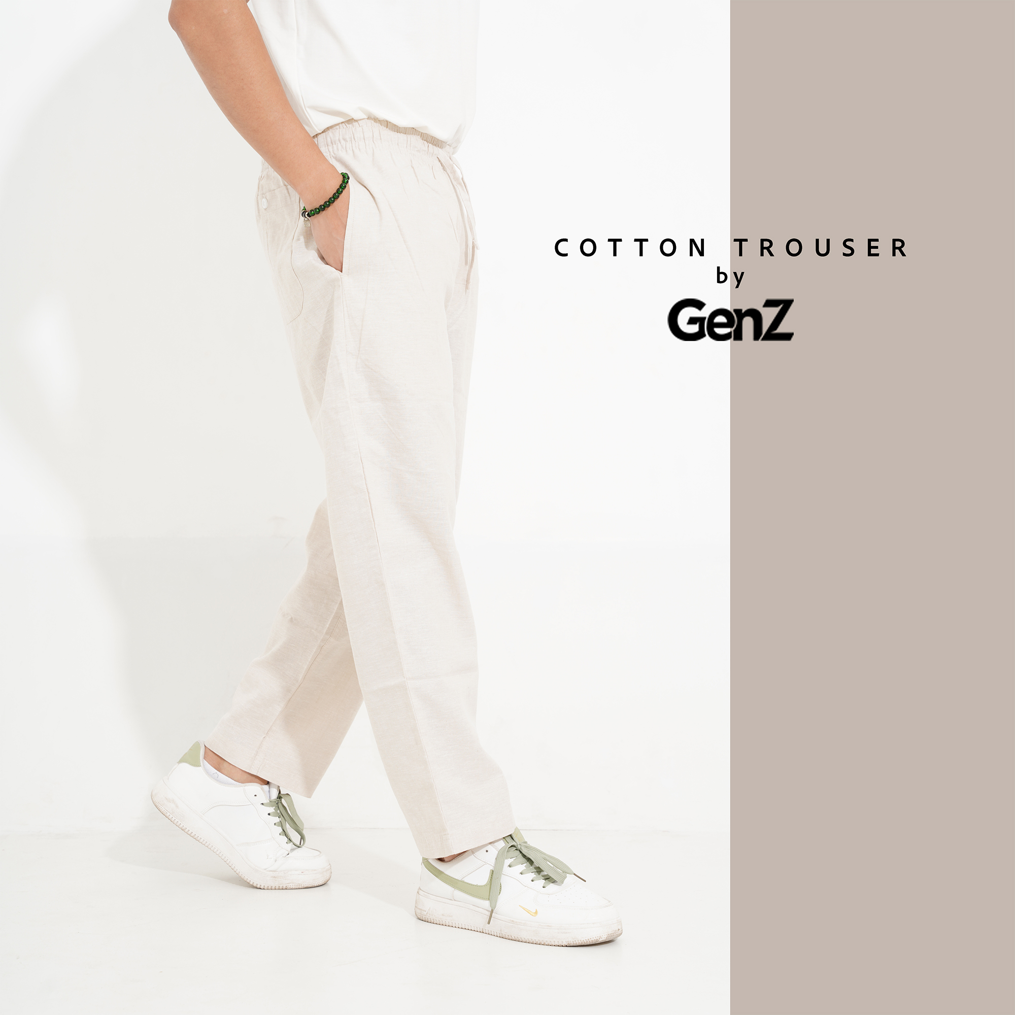 GenZ Premium Cotton Trouser for Men - Super Comfort Nightwear & Loungewear - Off White Color