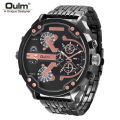 Oulm Huge Two Time Zone Men's Watches Top Luxury Brand Male Quartz Big Size Watch Individuality Large Men Military Wristwatch.