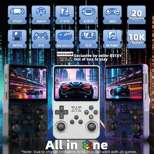 R36S Handheld Game Console, 3.5-inch IPS Screen, 32GB Linux System, 11 Emulator, 64GB TF Card - Grey