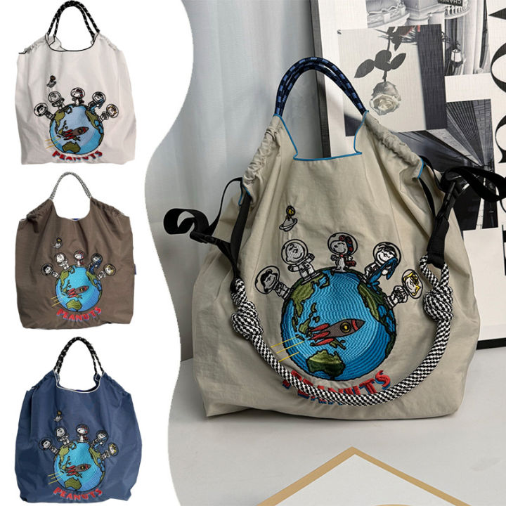 2024 Japanese cartoon cute embroidered nylon eco-friendly shopping bag foldable large capacity convenient crossbody shoulder bag