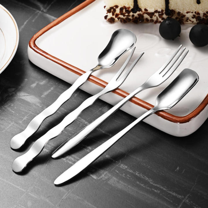 Dessert Spoon Fork Set Pastry Fork Fruit Fork Stainless Steel Mini Minimalist