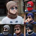 Neck warmer knitted hat scarf set fur Wool Lining Thick Warm Knit beanies balaclava Winter Hat For men women Cap Skullies bonnet-Maroon Color.