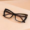 Cat Eye T-shaped Glass Metal Hinged Bud Fashion Elegant Versatile Clear Lens Computer Spectacles. 