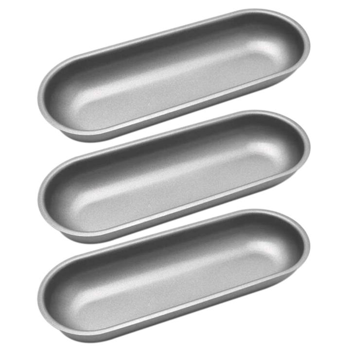 Durable Hot Dog Mold Carbon Steel Sausage Molds Non Stick Bakeware Oval Hotdog Bun Baking Pan for DIY Homemade Bread Tool 3Pcs