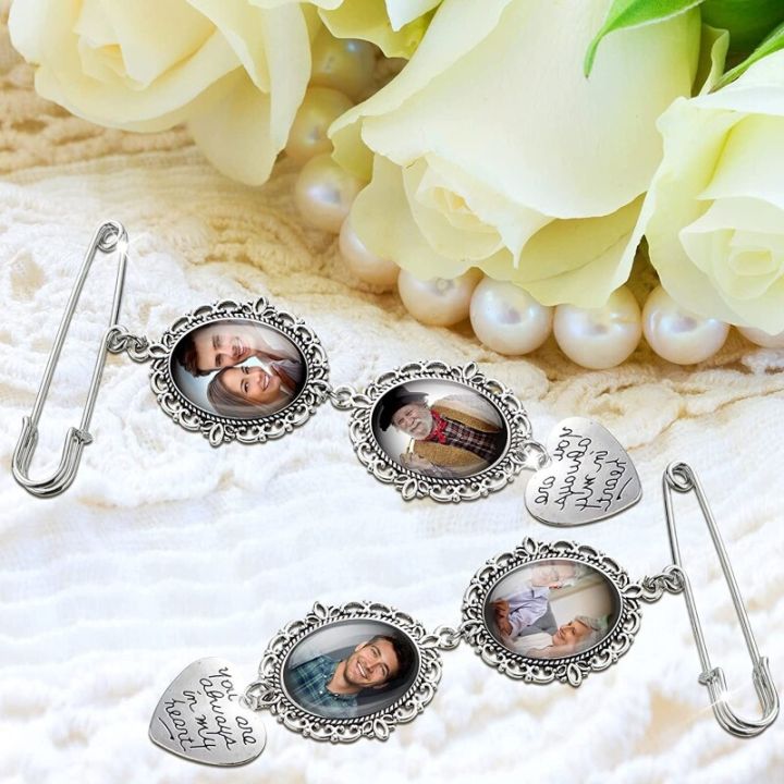 Wedding%20Boutonniere%20Bouquet%20Photo%20Memorial%20Charm%20Pin%20Round%20Mother%20of%20The%20Bride%20Gift%20for%20Groom%20Bride%20with%20Heart%20Pendant%20-%20Image%207