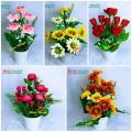 Artificial Small Sunflowers & plant in plastic vases --25 cm - Home Decoration Item. 