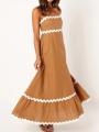 Traf Female Dress Summer Lace Patchwork Frock Elegant Suspender Strapless One-piece Dress Oversized Long Skirt Casual Streetwear.
