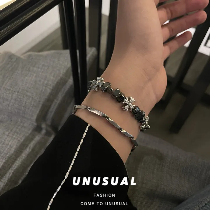 Chrome Hearts cross Y2K Splicing beaded chain Bracelet, Advanced sense bracelet for men and women