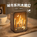 Creative Gift Home Decoration Desktop Decoration Travel Commemorative Gift Bedroom Bedside Atmosphere Small Night Lamp Wood Carving Lamp. 