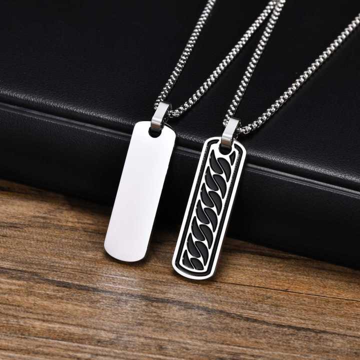 Men's Bar Necklace Black Pendant with Stainless Steel Box Chain Elegant Simple Chain for Men