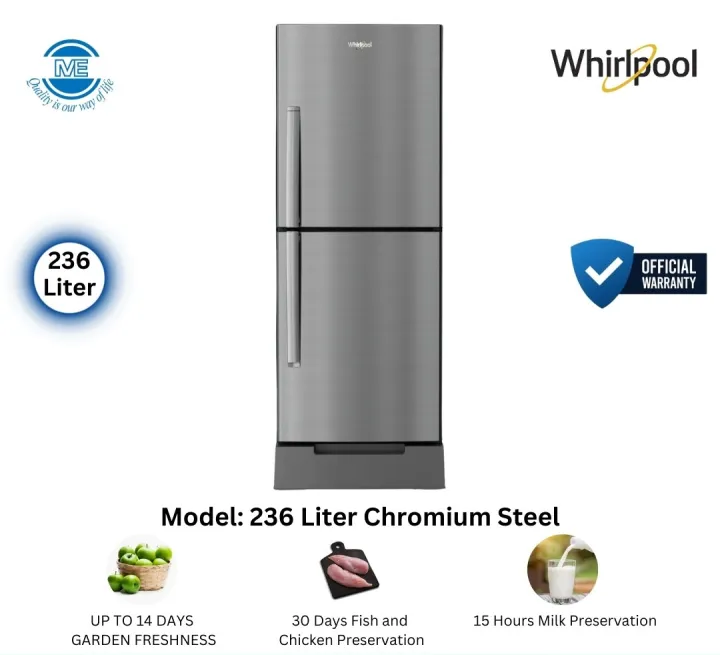 WHIRLPOOL 236 Liter Refrigerator FreshMagic Pro Chromium Steel