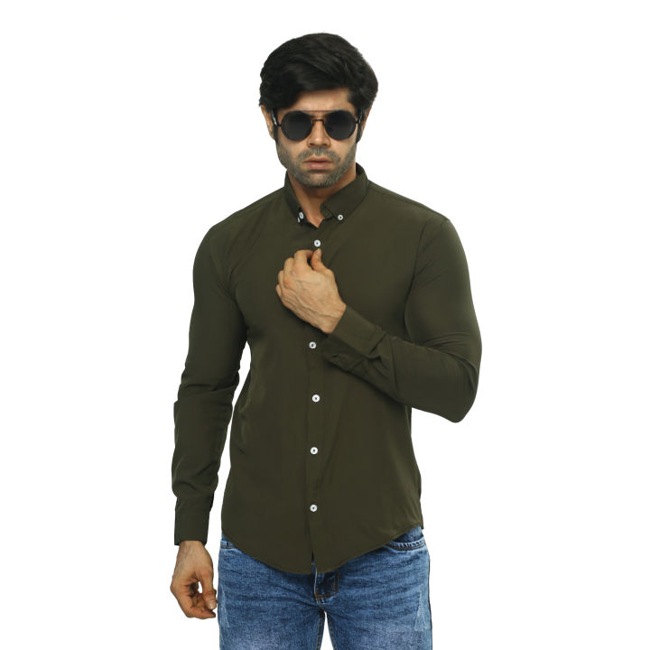Plain%20olive%20color%20shirt%20for%20men%20-%20Image%202