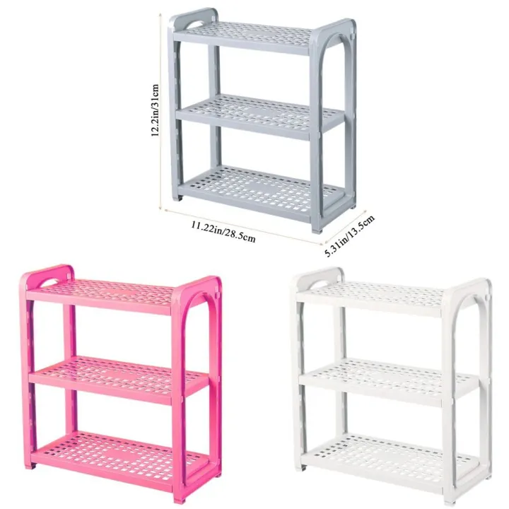 Storing%20Blue/Pink/White%20Three-Layer%20Storage%20Rack%20Adjustable%20Multifunctional%20Plastic%20Desk%20Shelves%20Hollow%20Assembled%20Stationery%20-%20Image%202