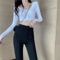 Quarter Women's Elastic Waist Solid Flare Pants Stretchy Bell Bottom Black Split Suit Trousers Clothing BQ.