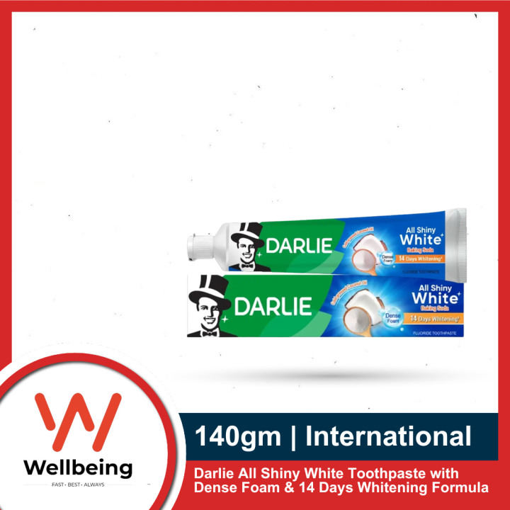 Darlie All Shiny White Baking Soda Clean Fluoride Toothpaste with Dense Foam & 14 Days Whitening Formula 140gm