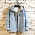 Denim Jacket Men Hooded Casual Men Jean Jackets Streetwear Solid Color Turn Down Collar Denim Coats Men Jacktes.