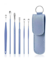 Stainless Steel Ear Cleaner Set With Lather Case - 6 Pieces. 