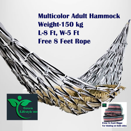Handmade%20Multicolor%20Hammock/Dolna%20%E2%80%93%208ft%20x%205ft%20Outdoor%20Swing%20Bed,%20150kg%20Capacity%20+%20Free%208ft%20Rope%20-%20Image%203