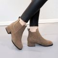 Nubuck Boots Women's Mid Heel 2022 New Block Heel Martin Boots Round Toe Women's Chelsea Boots Slip-on Mom Shoes.