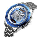 SKMEI Men Fashion Watches Solar Stainless Steel Watch Chrono Dual Display Waterproof Business Wristwatches 1493. 